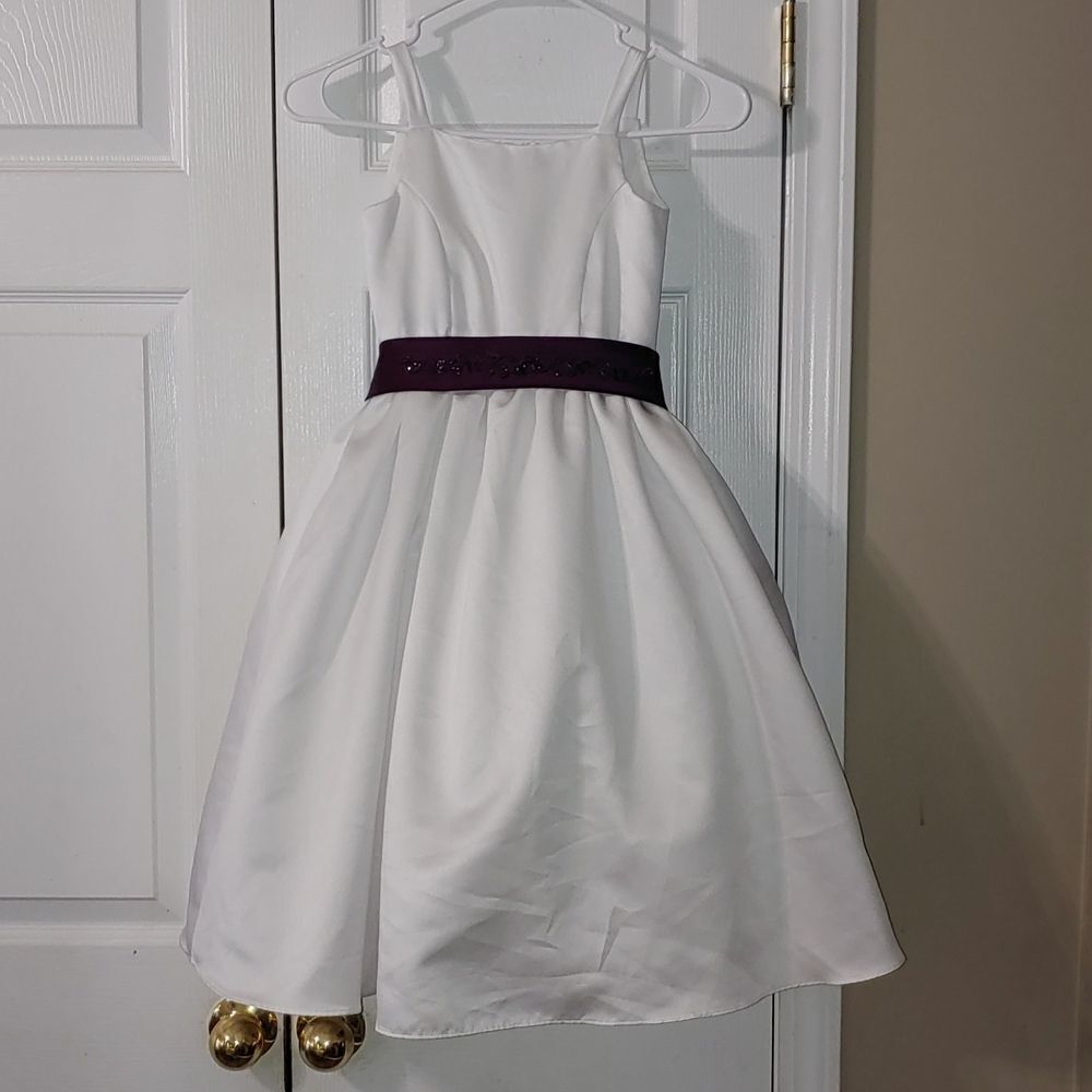 David's Bridal All-over satin tea-length ball gown flower girl  dress Sz 6